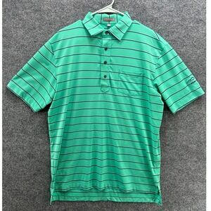 Peter Millar Summer Comfort Mens Green Striped Short Sleeve Golf Polo Shirt, M